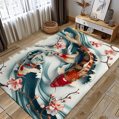 Koi Fish Carpet to Beautify Your Living Room or Bedroom - Perfect for Koi Fish Lovers and Decor Aficionados, Koi Rugs, Koi Fish Rug Carpet for Koi Lovers Size 5x8, 4x6, 3x5, 2x3 FT Koi 47