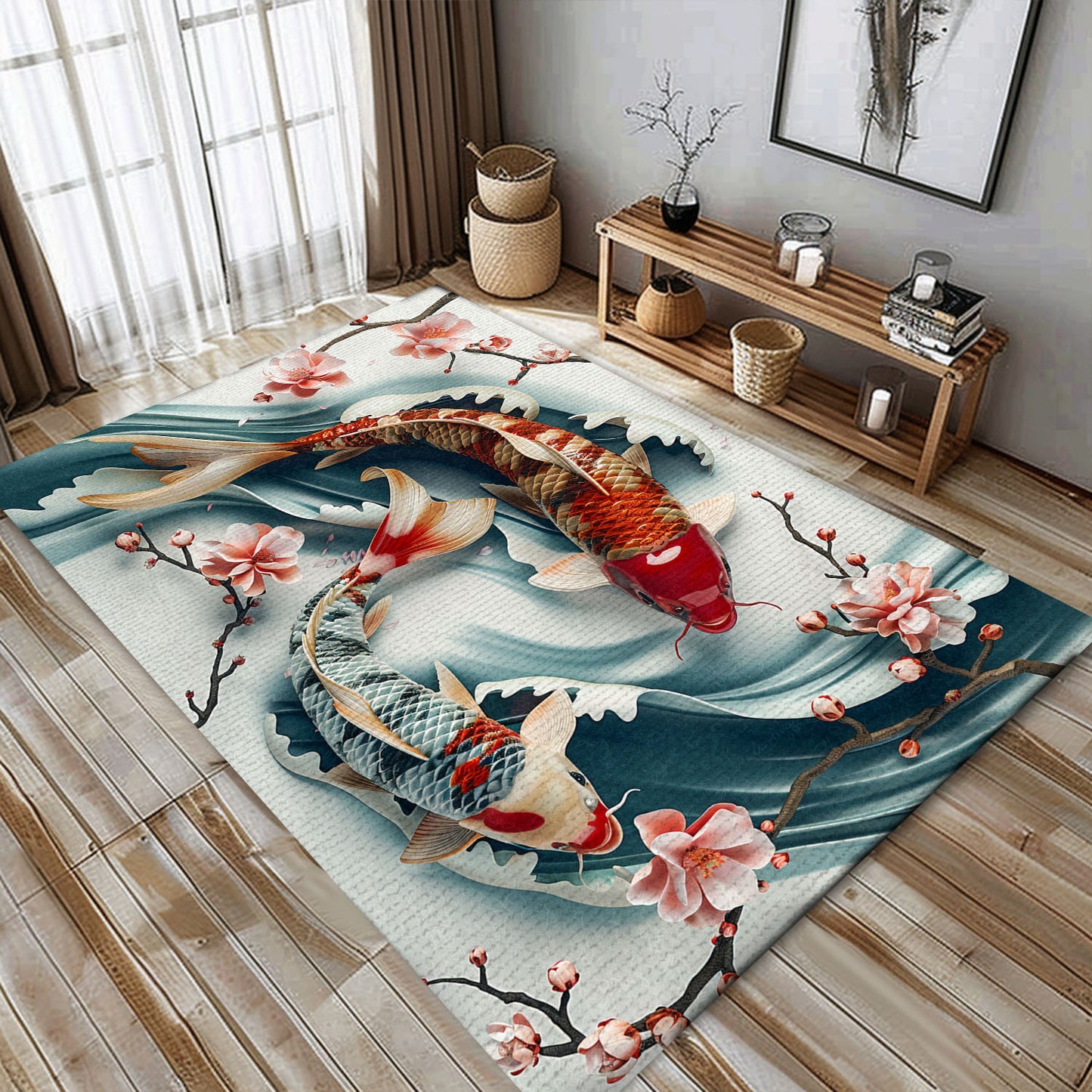 Koi Fish Carpet to Beautify Your Living Room or Bedroom - Perfect for Koi Fish Lovers and Decor Aficionados, Koi Rugs, Koi Fish Rug Carpet for Koi Lovers Size 5x8, 4x6, 3x5, 2x3 FT Koi 47