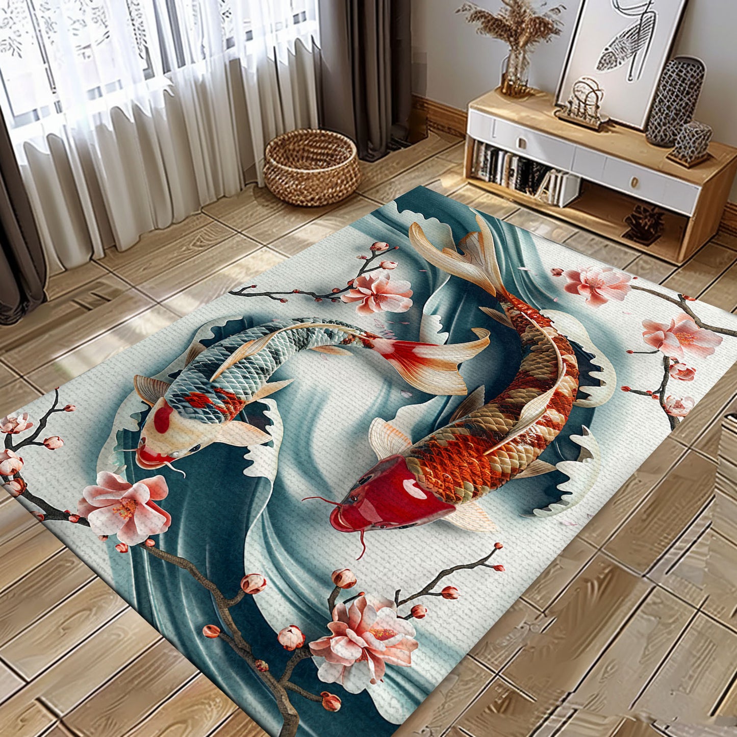 Koi Fish Carpet to Beautify Your Living Room or Bedroom - Perfect for Koi Fish Lovers and Decor Aficionados, Koi Rugs, Koi Fish Rug Carpet for Koi Lovers Size 5x8, 4x6, 3x5, 2x3 FT Koi 47