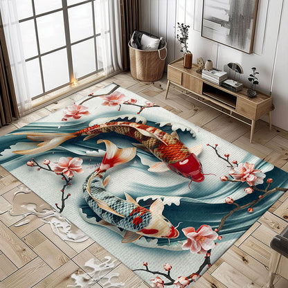 Koi Fish Carpet to Beautify Your Living Room or Bedroom - Perfect for Koi Fish Lovers and Decor Aficionados, Koi Rugs, Koi Fish Rug Carpet for Koi Lovers Size 5x8, 4x6, 3x5, 2x3 FT Koi 47