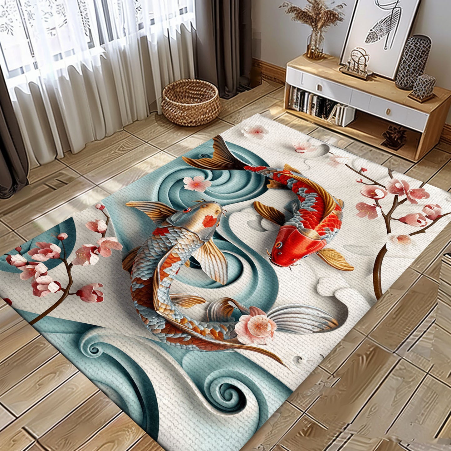 Koi Fish Carpet for Living Room or Bedroom - Delightful Gift for Koi Fish Enthusiasts, Koi Rugs, Koi Fish Rug Carpet for Koi Lovers Size 5x8, 4x6, 3x5, 2x3 FT Koi 46