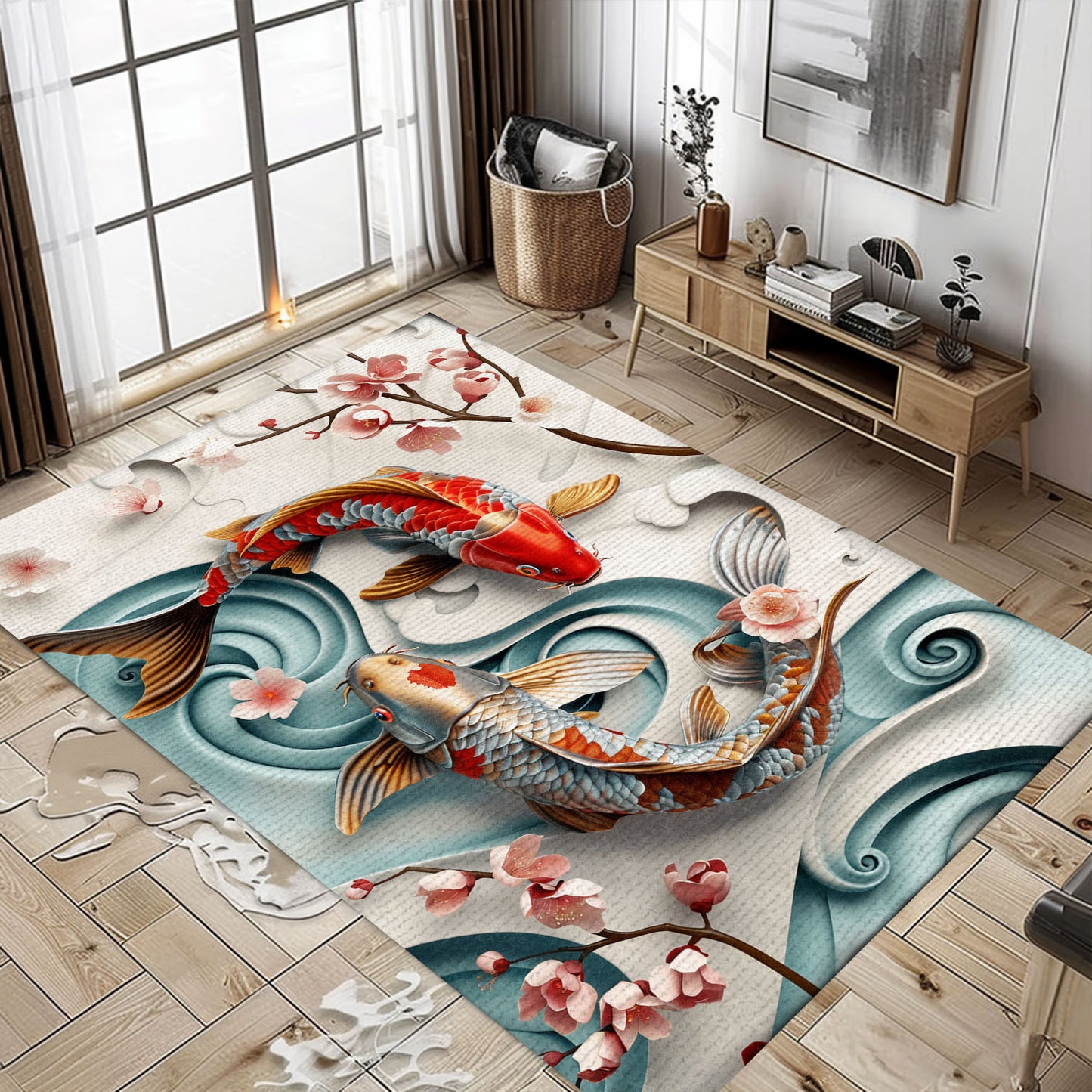 Koi Fish Carpet for Living Room or Bedroom - Delightful Gift for Koi Fish Enthusiasts, Koi Rugs, Koi Fish Rug Carpet for Koi Lovers Size 5x8, 4x6, 3x5, 2x3 FT Koi 46