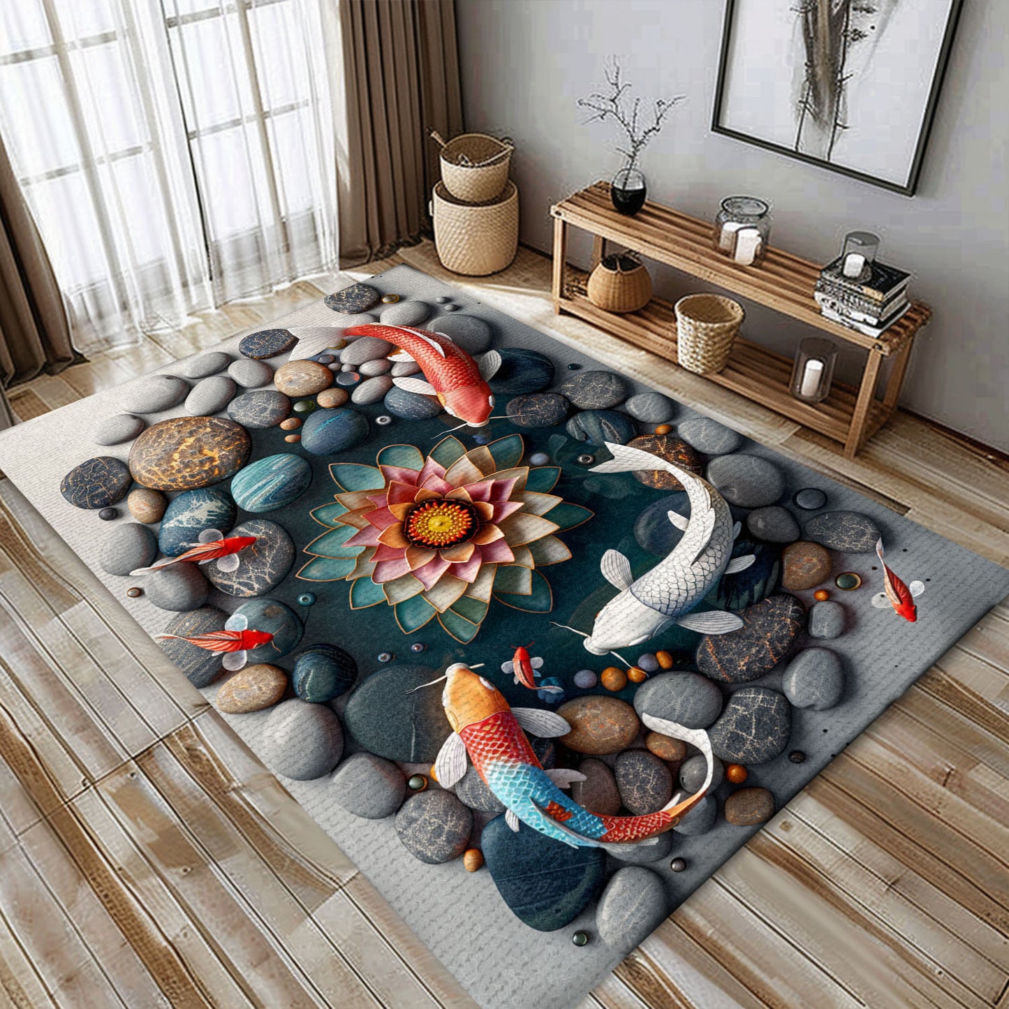 Koi Fish Carpet for Living Room and Bedroom - Unique Gift Idea for Koi Fish Lovers and Art Admirers, Koi Rugs, Koi Fish Rug Carpet for Koi Lovers Size 5x8, 4x6, 3x5, 2x3 FT Koi 44