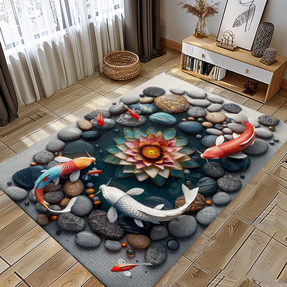 Koi Fish Carpet for Living Room and Bedroom - Unique Gift Idea for Koi Fish Lovers and Art Admirers, Koi Rugs, Koi Fish Rug Carpet for Koi Lovers Size 5x8, 4x6, 3x5, 2x3 FT Koi 44