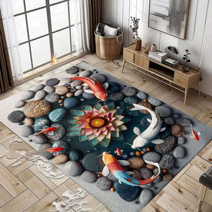 Koi Fish Carpet for Living Room and Bedroom - Unique Gift Idea for Koi Fish Lovers and Art Admirers, Koi Rugs, Koi Fish Rug Carpet for Koi Lovers Size 5x8, 4x6, 3x5, 2x3 FT Koi 44