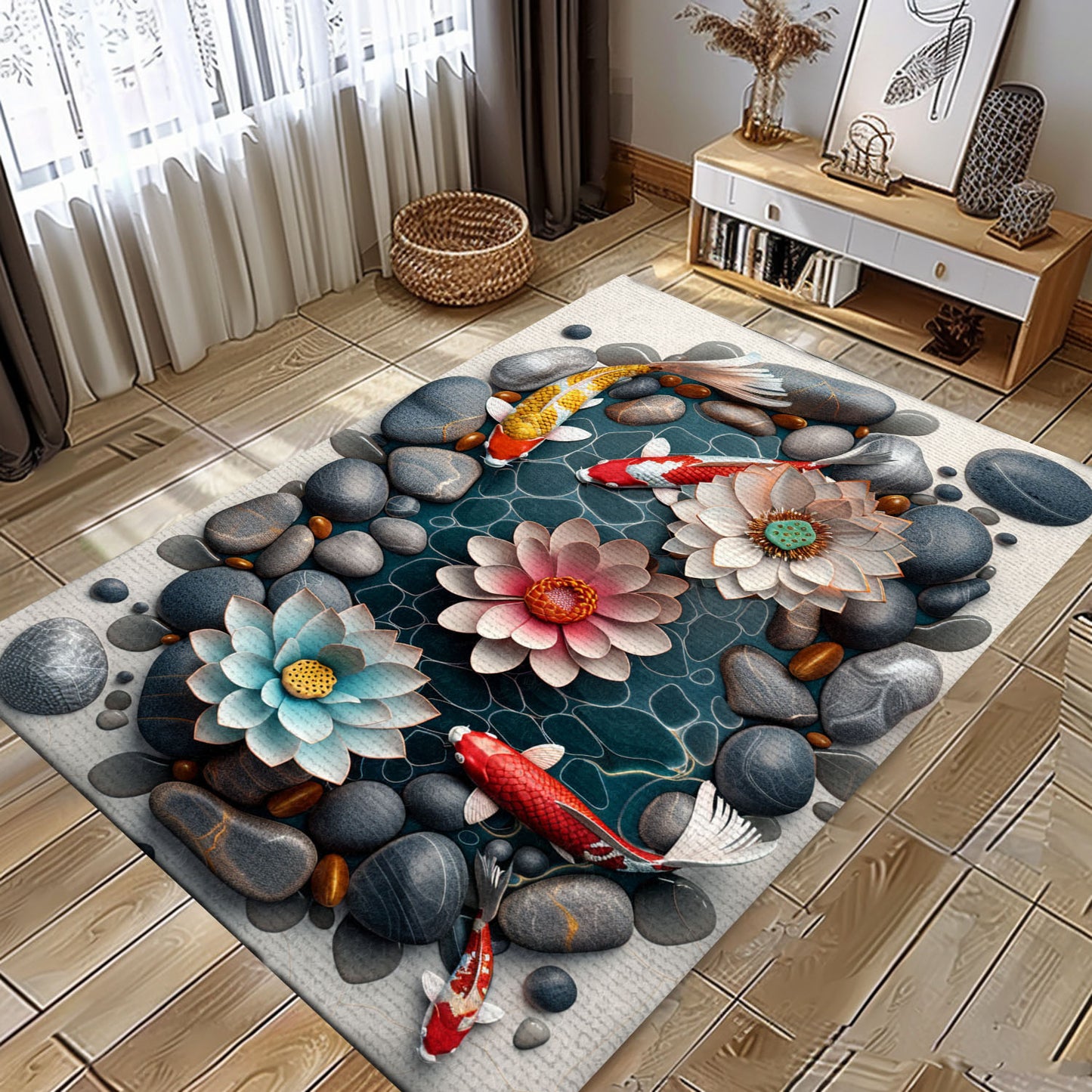 Stunning Koi Fish Carpet to Enhance Your Living Room or Bedroom - Great Gift for Koi Fish Enthusiasts, Koi Rugs, Koi Fish Rug Carpet for Koi Lovers Size 5x8, 4x6, 3x5, 2x3 FT Koi 43