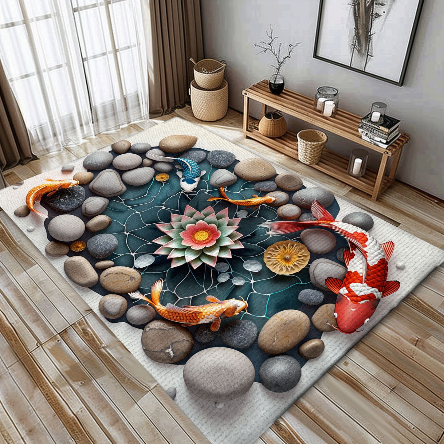 Elegant Koi Fish Carpet for Bedrooms and Living Rooms - Ideal Present for Anyone Who Loves Koi Fish, Koi Rugs, Koi Fish Rug Carpet for Koi Lovers Size 5x8, 4x6, 3x5, 2x3 FT Koi 42