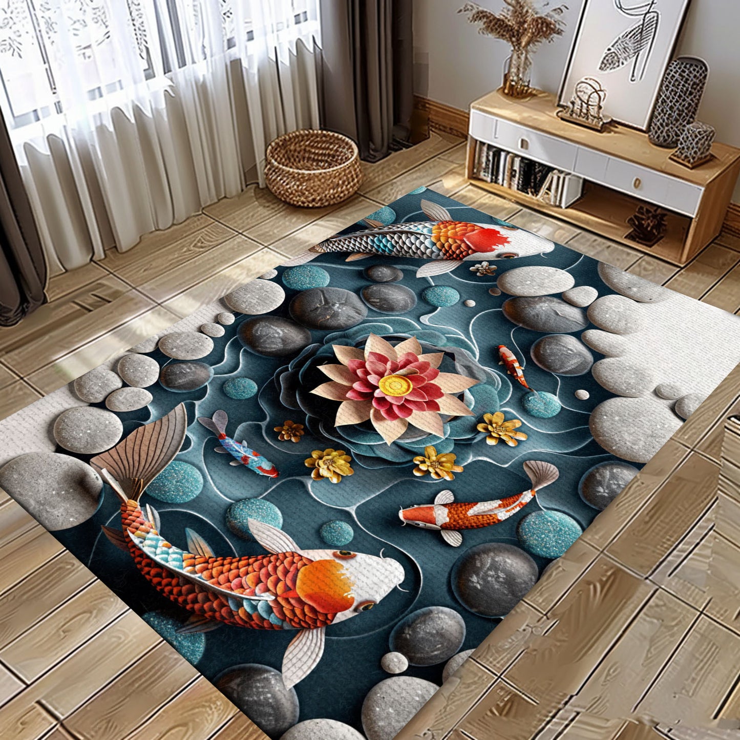 Beautiful Koi Fish Carpet for Living Room, Bedroom - Perfect Gift for Koi Lovers and Home Decor Enthusiasts, Koi Rugs, Koi Fish Rug Carpet for Koi Lovers Size 5x8, 4x6, 3x5, 2x3 FT Koi 41