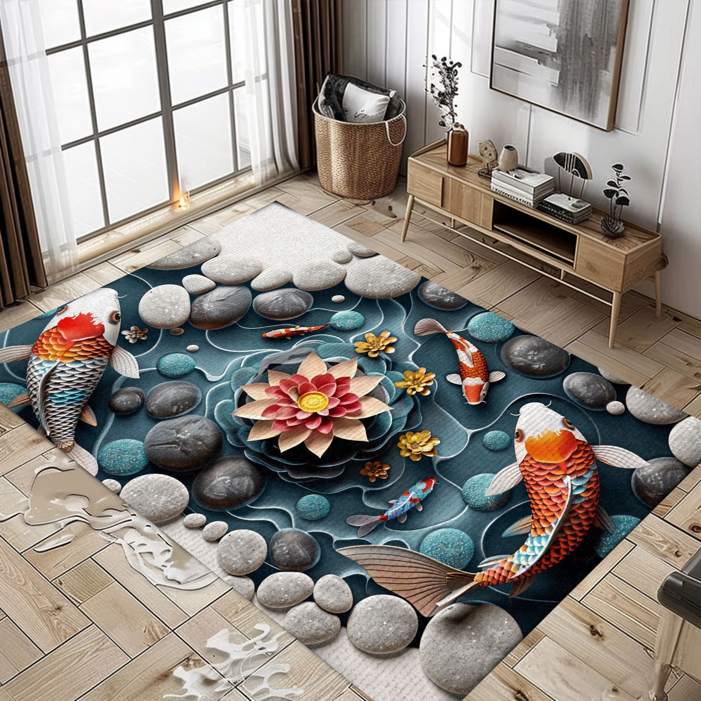 Beautiful Koi Fish Carpet for Living Room, Bedroom - Perfect Gift for Koi Lovers and Home Decor Enthusiasts, Koi Rugs, Koi Fish Rug Carpet for Koi Lovers Size 5x8, 4x6, 3x5, 2x3 FT Koi 41