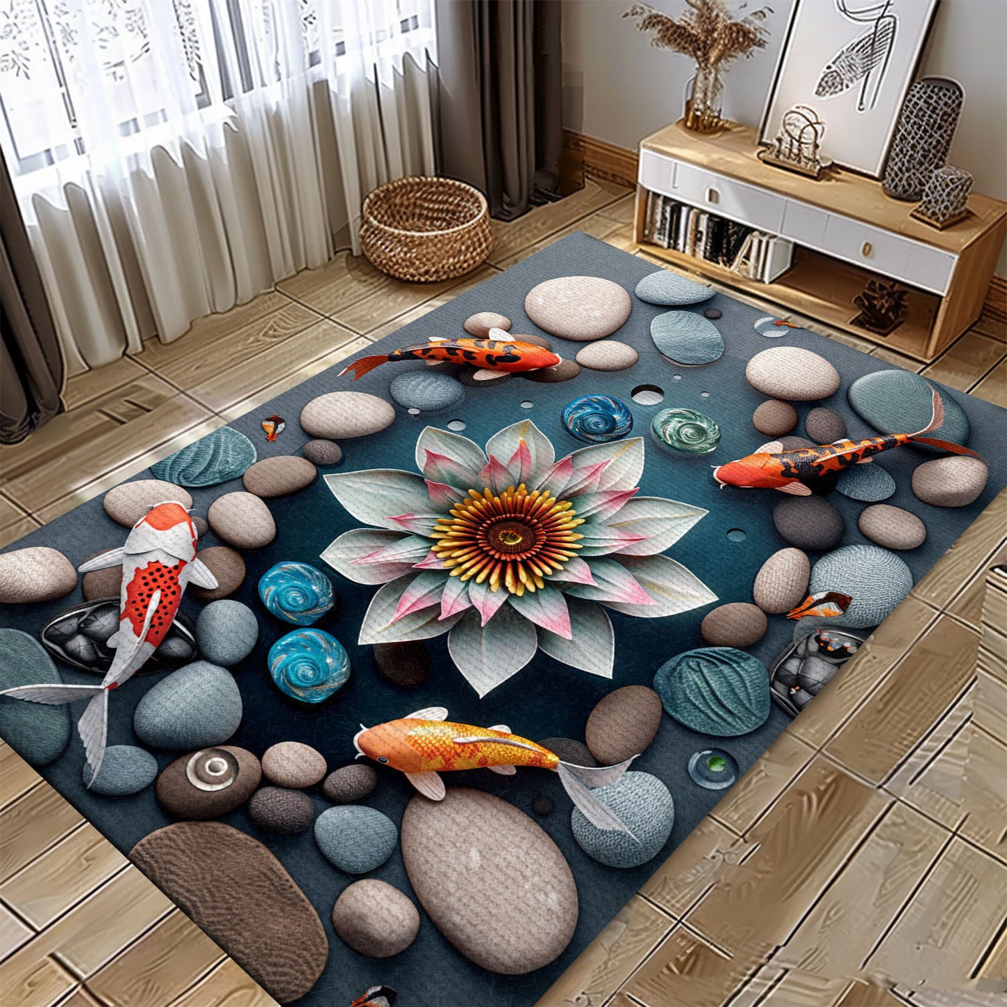 Unique Koi Fish Area Rug – Ideal for Living Room and Bedroom Decor, Perfect for Koi Fish Lovers and Gifts, Koi Rugs, Koi Fish Rug Carpet for Koi Lovers Size 5x8, 4x6, 3x5, 2x3 FT Koi 40