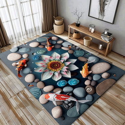 Unique Koi Fish Area Rug – Ideal for Living Room and Bedroom Decor, Perfect for Koi Fish Lovers and Gifts, Koi Rugs, Koi Fish Rug Carpet for Koi Lovers Size 5x8, 4x6, 3x5, 2x3 FT Koi 40