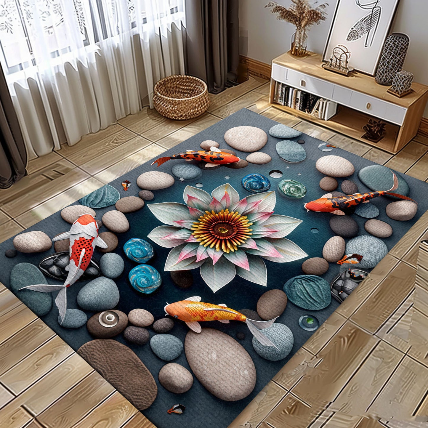 Unique Koi Fish Area Rug – Ideal for Living Room and Bedroom Decor, Perfect for Koi Fish Lovers and Gifts, Koi Rugs, Koi Fish Rug Carpet for Koi Lovers Size 5x8, 4x6, 3x5, 2x3 FT Koi 40