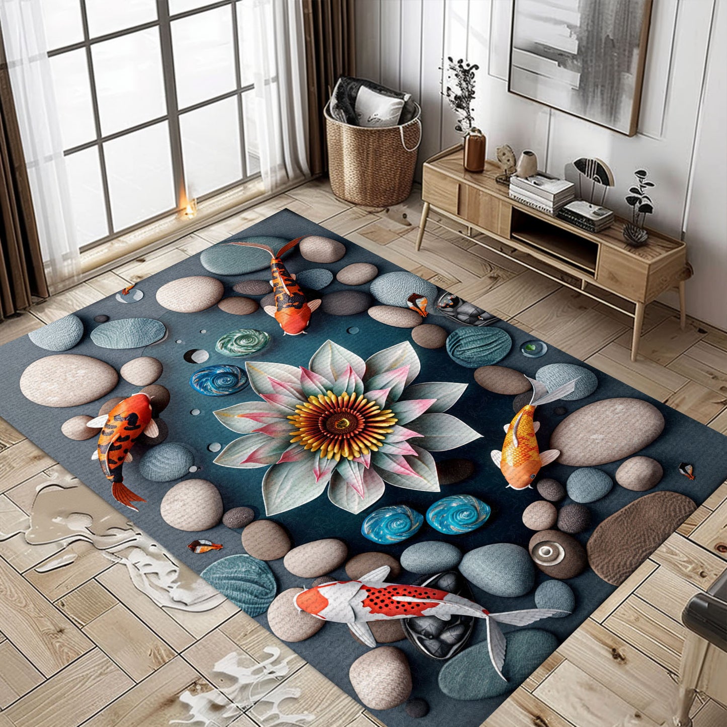 Unique Koi Fish Area Rug – Ideal for Living Room and Bedroom Decor, Perfect for Koi Fish Lovers and Gifts, Koi Rugs, Koi Fish Rug Carpet for Koi Lovers Size 5x8, 4x6, 3x5, 2x3 FT Koi 40