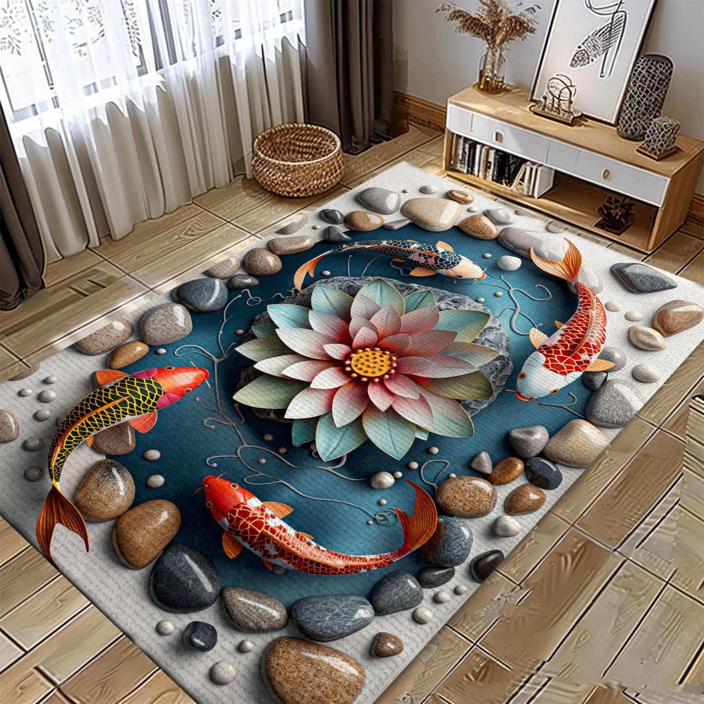 Koi Fish Area Rug – The Perfect Addition to Living Rooms and Bedrooms, Excellent Gift for Koi Fish Lovers, Koi Rugs, Koi Fish Rug Carpet for Koi Lovers Size 5x8, 4x6, 3x5, 2x3 FT Koi 39