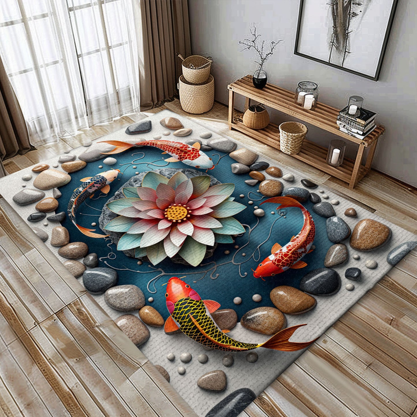 Koi Fish Area Rug – The Perfect Addition to Living Rooms and Bedrooms, Excellent Gift for Koi Fish Lovers, Koi Rugs, Koi Fish Rug Carpet for Koi Lovers Size 5x8, 4x6, 3x5, 2x3 FT Koi 39