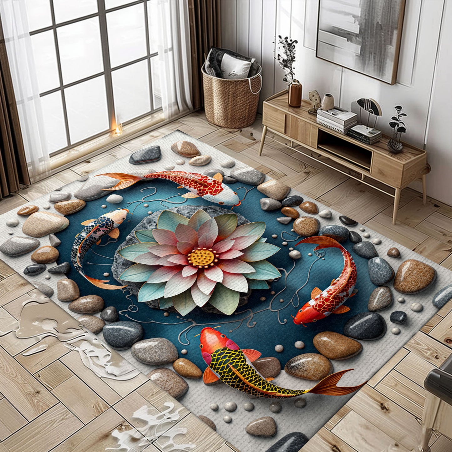 Koi Fish Area Rug – The Perfect Addition to Living Rooms and Bedrooms, Excellent Gift for Koi Fish Lovers, Koi Rugs, Koi Fish Rug Carpet for Koi Lovers Size 5x8, 4x6, 3x5, 2x3 FT Koi 39