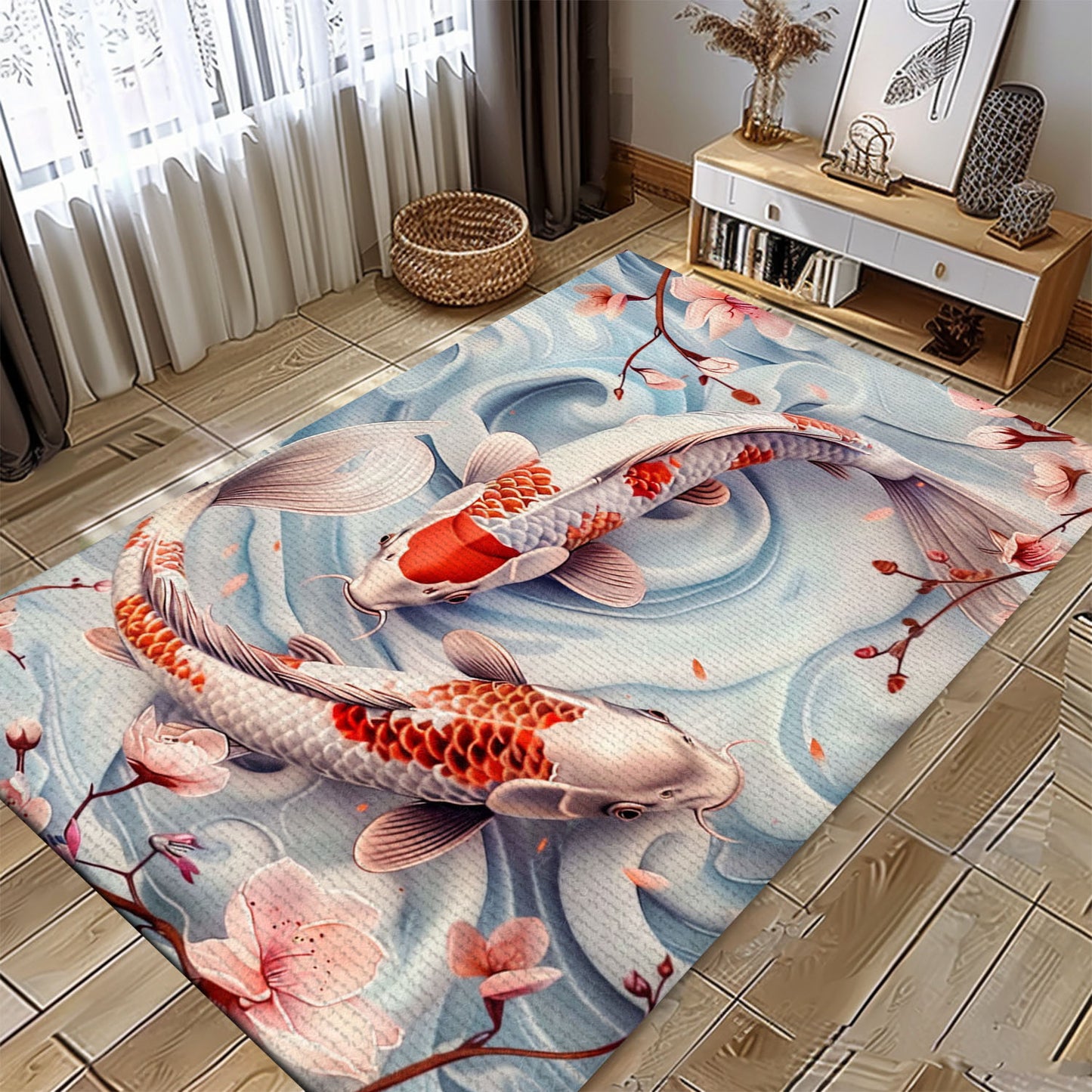 Charming Koi Fish Carpet for Your Bedroom or Living Room - An Ideal Gift for Koi Fish Lovers, Koi Rugs, Koi Fish Rug Carpet for Koi Lovers Size 5x8, 4x6, 3x5, 2x3 FT Koi 49