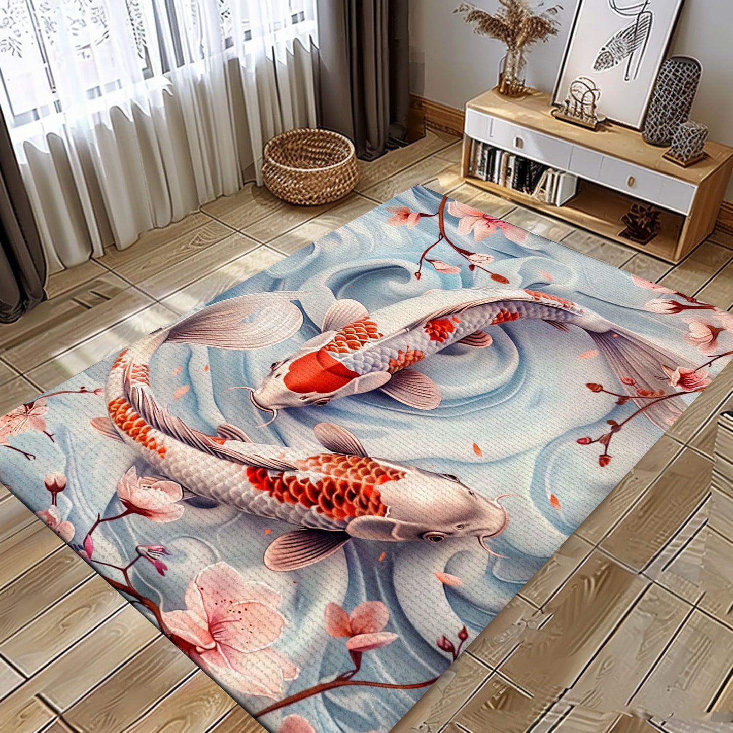 Charming Koi Fish Carpet for Your Bedroom or Living Room - An Ideal Gift for Koi Fish Lovers, Koi Rugs, Koi Fish Rug Carpet for Koi Lovers Size 5x8, 4x6, 3x5, 2x3 FT Koi 49