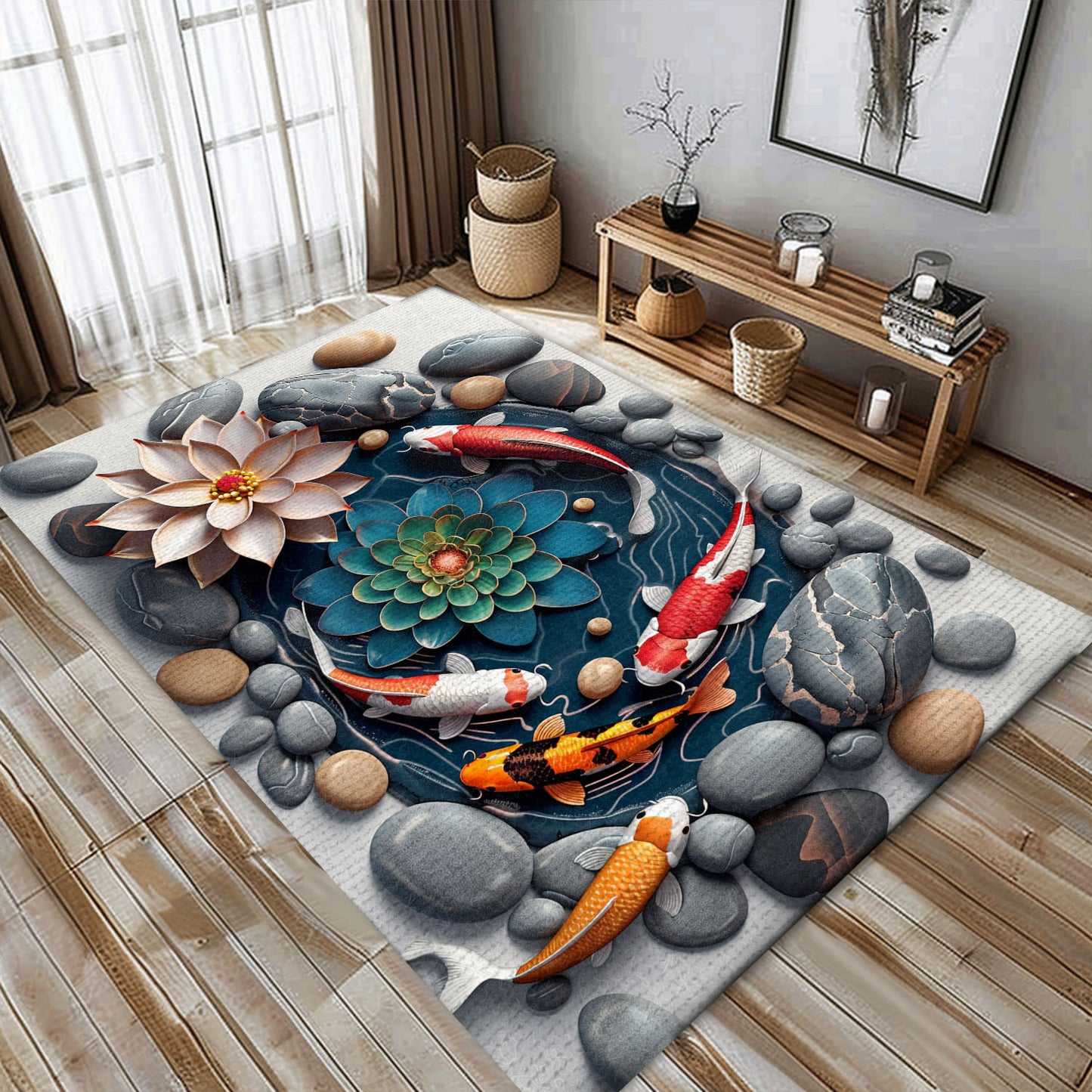 Stylish Koi Fish Area Rug – Ideal for Bedroom and Living Room Decor, Perfect Gift for Koi Fish Enthusiasts, Koi Rugs, Koi Fish Rug Carpet for Koi Lovers Size 5x8, 4x6, 3x5, 2x3 FT Koi 37