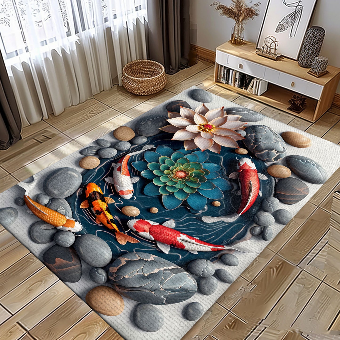 Stylish Koi Fish Area Rug – Ideal for Bedroom and Living Room Decor, Perfect Gift for Koi Fish Enthusiasts, Koi Rugs, Koi Fish Rug Carpet for Koi Lovers Size 5x8, 4x6, 3x5, 2x3 FT Koi 37