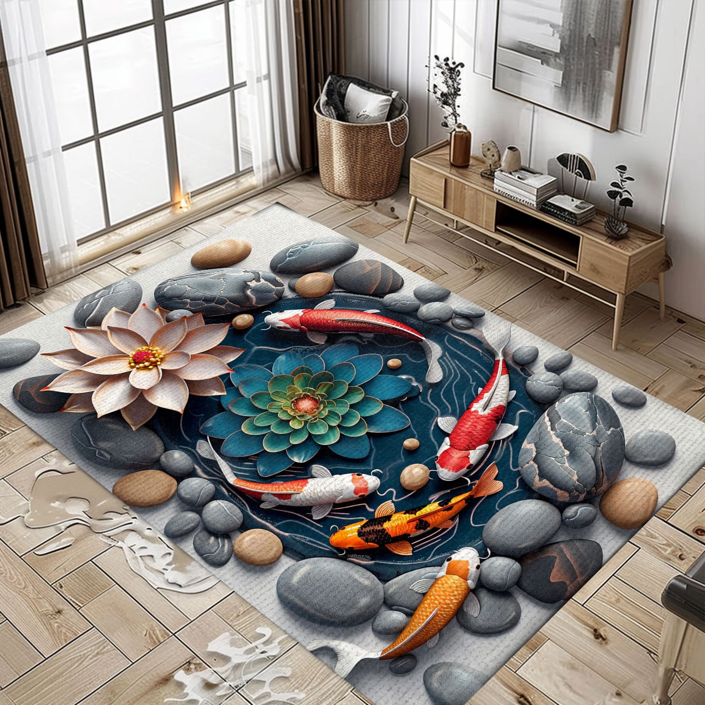 Stylish Koi Fish Area Rug – Ideal for Bedroom and Living Room Decor, Perfect Gift for Koi Fish Enthusiasts, Koi Rugs, Koi Fish Rug Carpet for Koi Lovers Size 5x8, 4x6, 3x5, 2x3 FT Koi 37