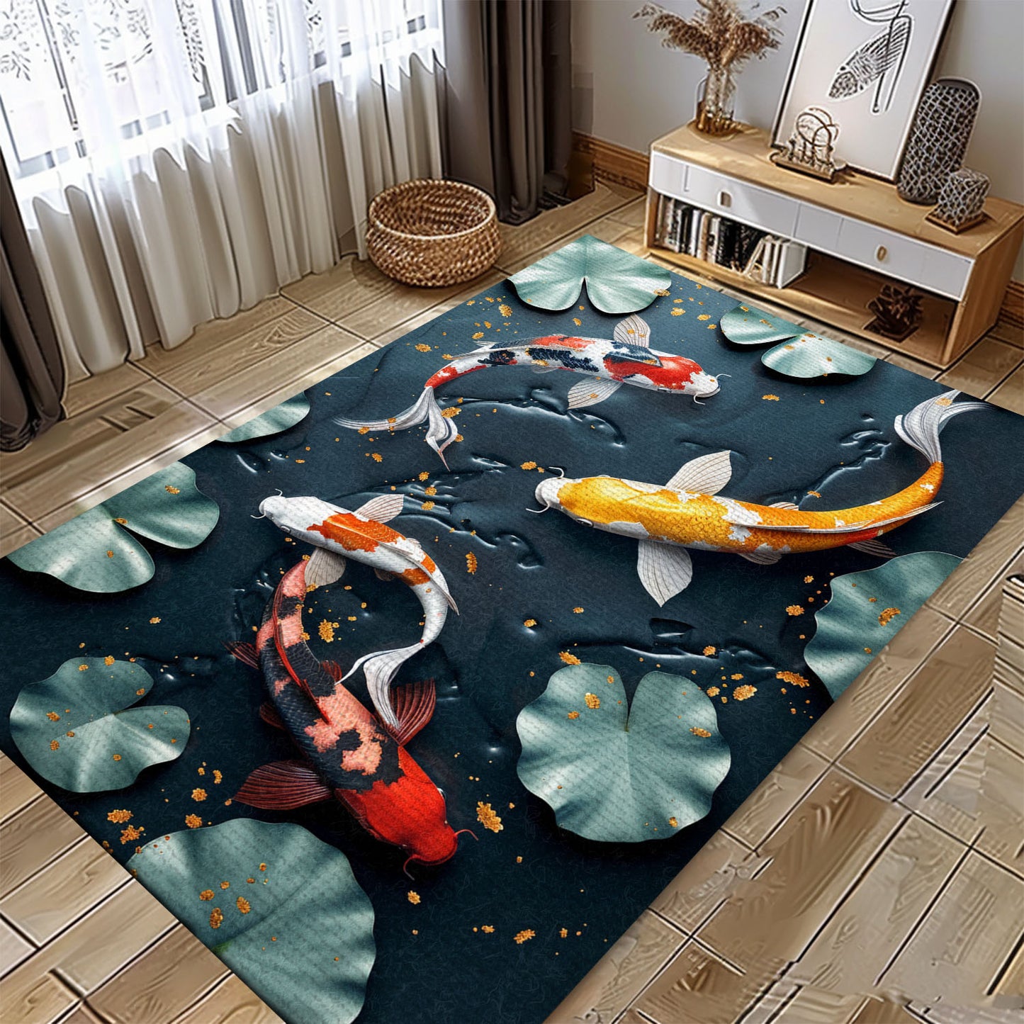 Elegant Koi Fish Area Rug – Perfect for Living Room, Bedroom, and as a Unique Gift for Koi Fish Lovers, Koi Rugs, Koi Fish Rug Carpet for Koi Lovers Size 5x8, 4x6, 3x5, 2x3 FT Koi 35