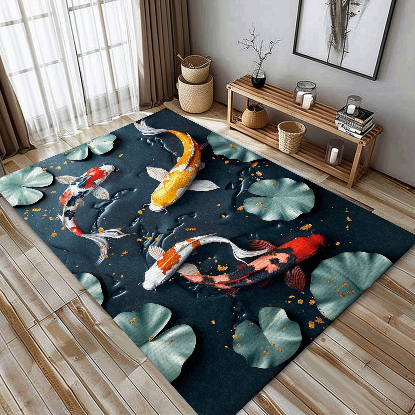 Elegant Koi Fish Area Rug – Perfect for Living Room, Bedroom, and as a Unique Gift for Koi Fish Lovers, Koi Rugs, Koi Fish Rug Carpet for Koi Lovers Size 5x8, 4x6, 3x5, 2x3 FT Koi 35