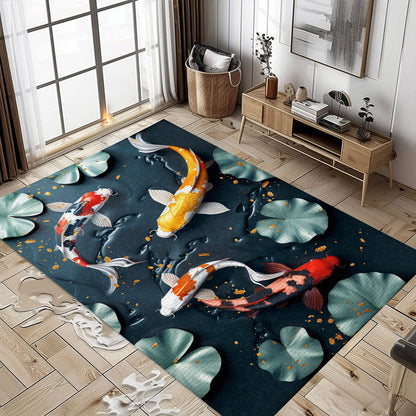 Elegant Koi Fish Area Rug – Perfect for Living Room, Bedroom, and as a Unique Gift for Koi Fish Lovers, Koi Rugs, Koi Fish Rug Carpet for Koi Lovers Size 5x8, 4x6, 3x5, 2x3 FT Koi 35