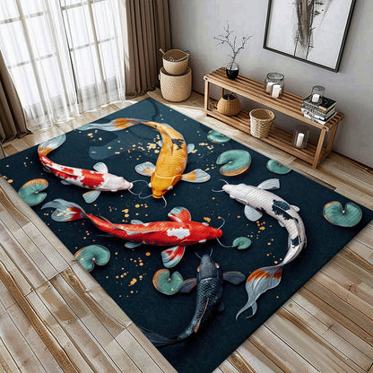 Koi Fish Area Rug for Bedrooms – Stylish Living Room Decor and Great Gift Idea for Koi Fish Enthusiasts, Koi Rugs, Koi Fish Rug Carpet for Koi Lovers Size 5x8, 4x6, 3x5, 2x3 FT Koi 34