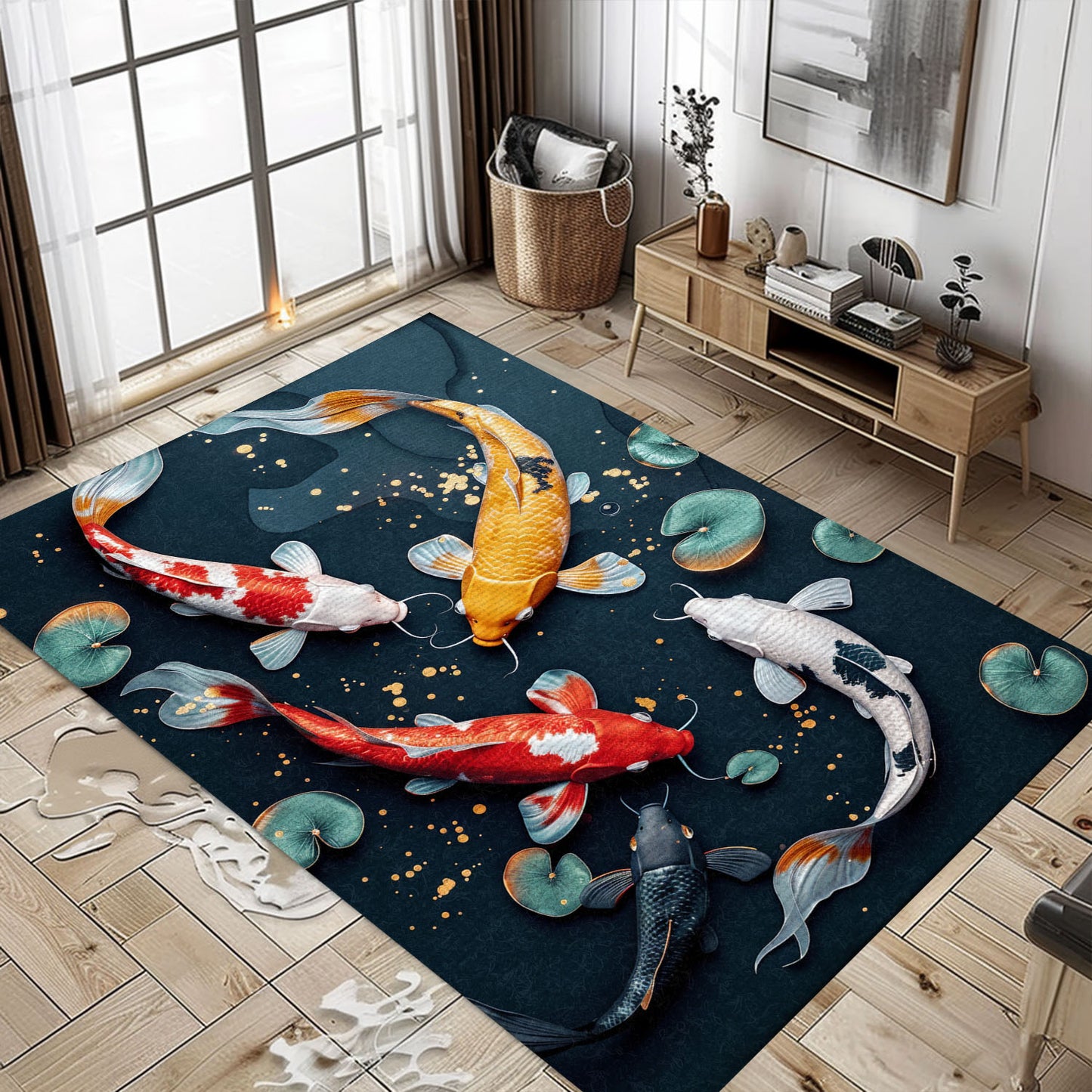 Koi Fish Area Rug for Bedrooms – Stylish Living Room Decor and Great Gift Idea for Koi Fish Enthusiasts, Koi Rugs, Koi Fish Rug Carpet for Koi Lovers Size 5x8, 4x6, 3x5, 2x3 FT Koi 34