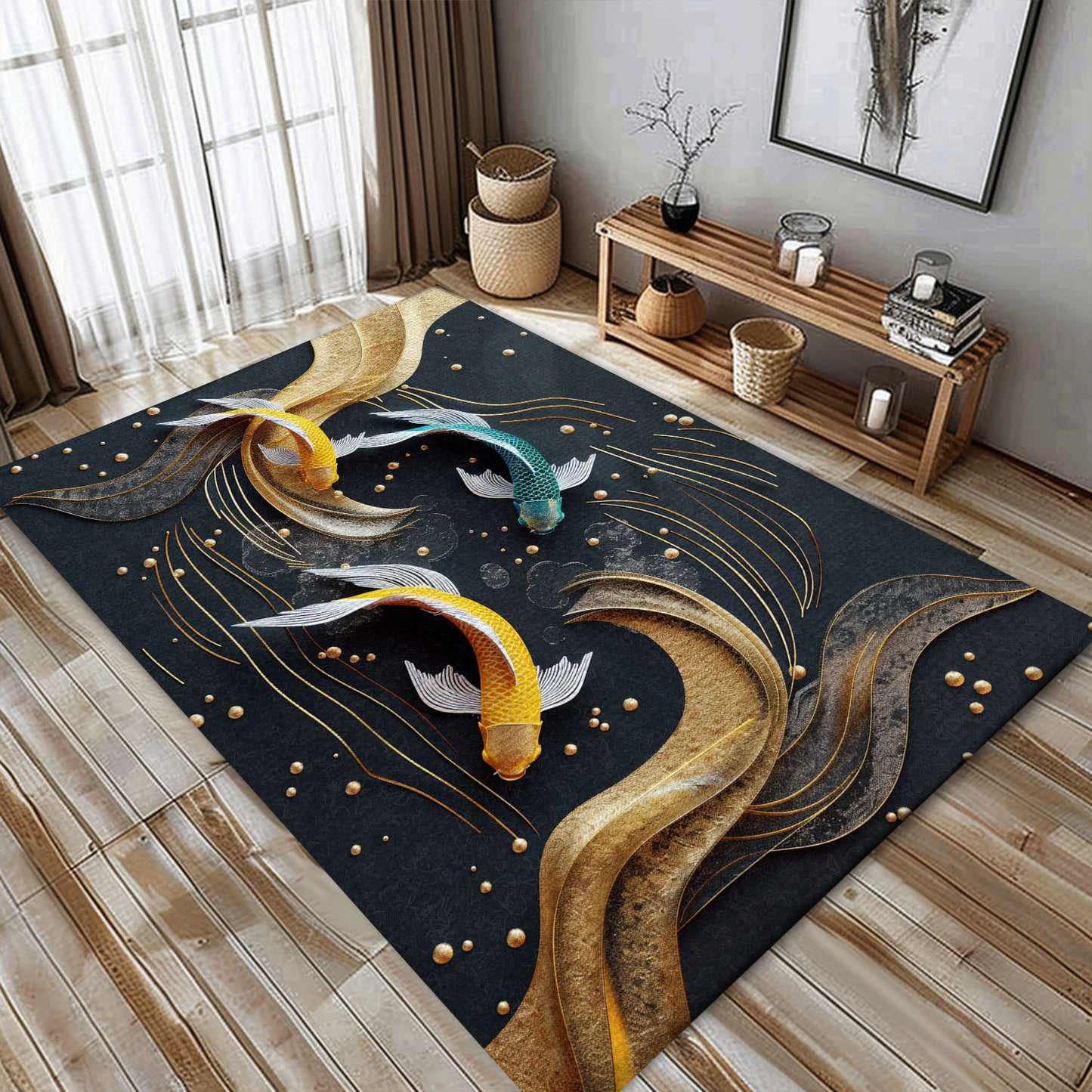 Unique Koi Fish Area Rug – Ideal for Living Room and Bedroom Decor, Perfect Gift for Koi Fish Lovers, Koi Rugs, Koi Fish Rug Carpet for Koi Lovers Size 5x8, 4x6, 3x5, 2x3 FT Koi 33