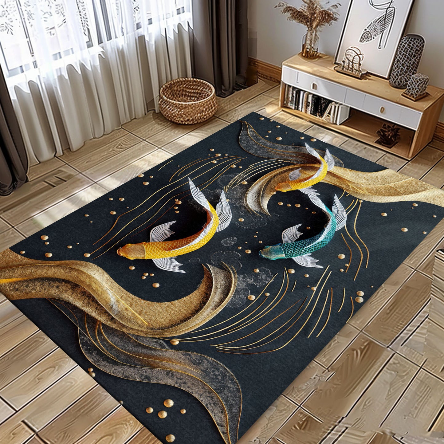 Unique Koi Fish Area Rug – Ideal for Living Room and Bedroom Decor, Perfect Gift for Koi Fish Lovers, Koi Rugs, Koi Fish Rug Carpet for Koi Lovers Size 5x8, 4x6, 3x5, 2x3 FT Koi 33