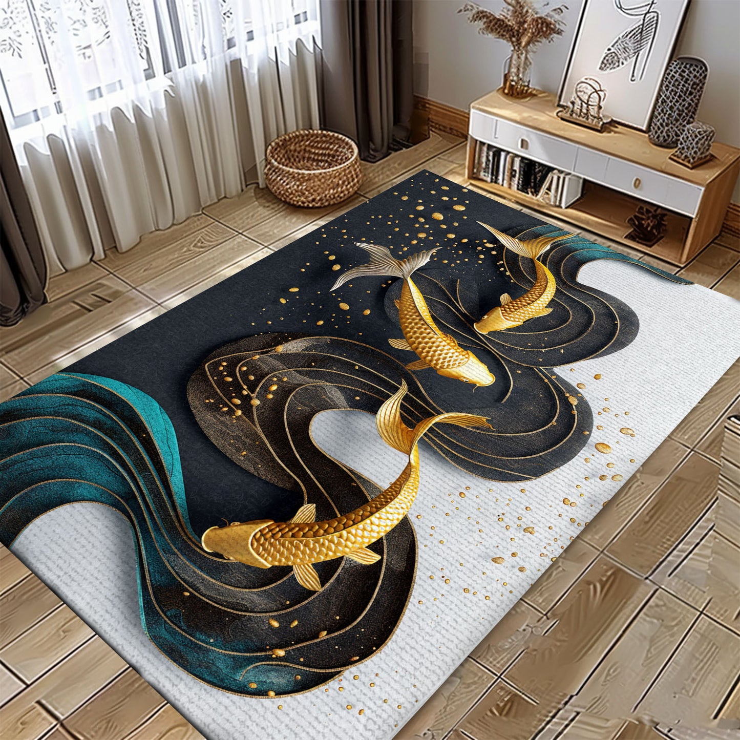 Koi Fish Area Rug – Perfect for Adding Elegance to Your Bedroom or Living Room, Great Gift for Koi Enthusiasts, Koi Rugs, Koi Fish Rug Carpet for Koi Lovers Size 5x8, 4x6, 3x5, 2x3 FT Koi 32