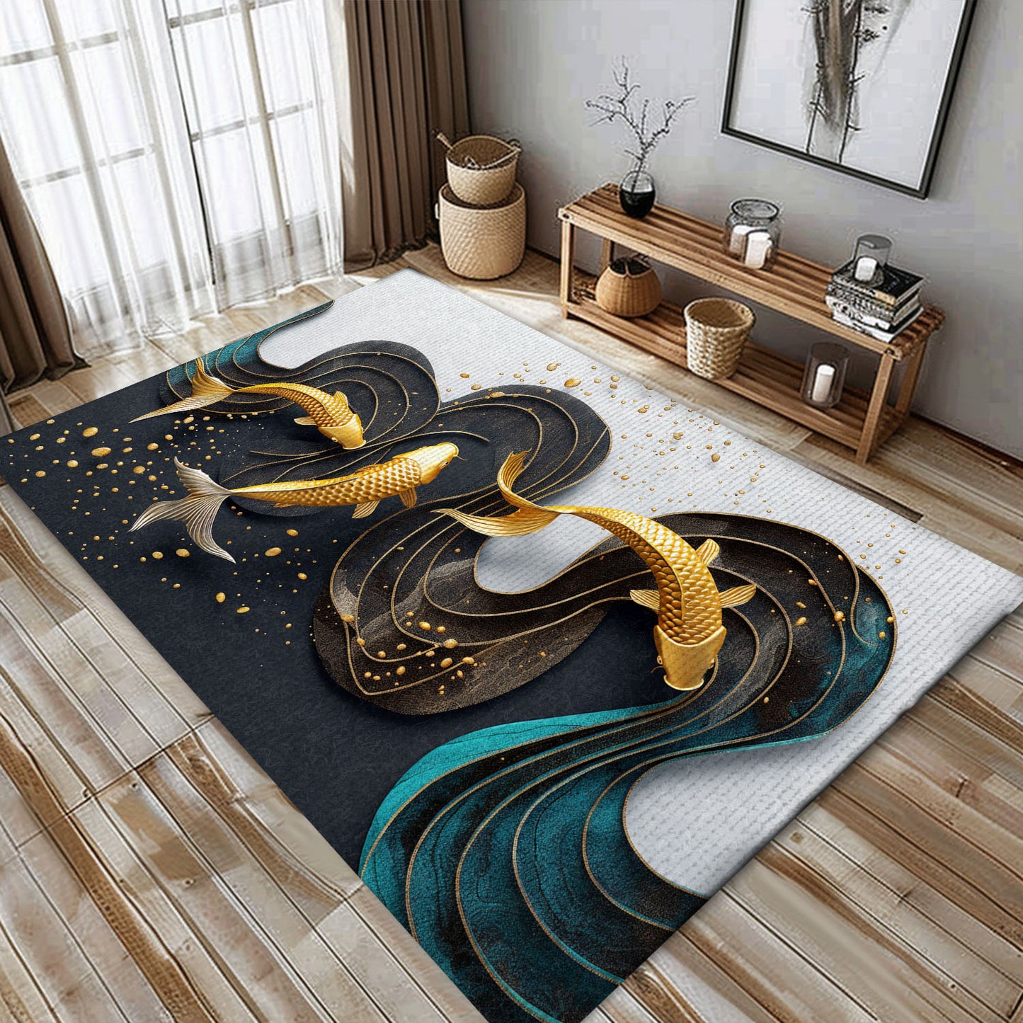 Koi Fish Area Rug – Perfect for Adding Elegance to Your Bedroom or Living Room, Great Gift for Koi Enthusiasts, Koi Rugs, Koi Fish Rug Carpet for Koi Lovers Size 5x8, 4x6, 3x5, 2x3 FT Koi 32