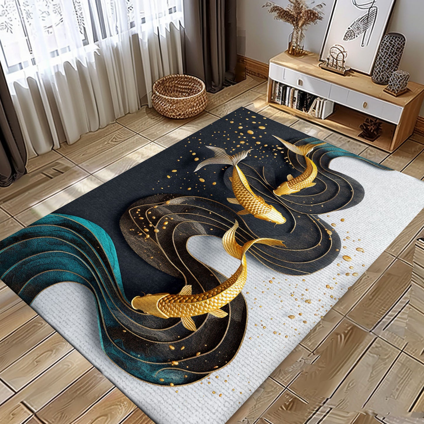 Koi Fish Area Rug – Perfect for Adding Elegance to Your Bedroom or Living Room, Great Gift for Koi Enthusiasts, Koi Rugs, Koi Fish Rug Carpet for Koi Lovers Size 5x8, 4x6, 3x5, 2x3 FT Koi 32