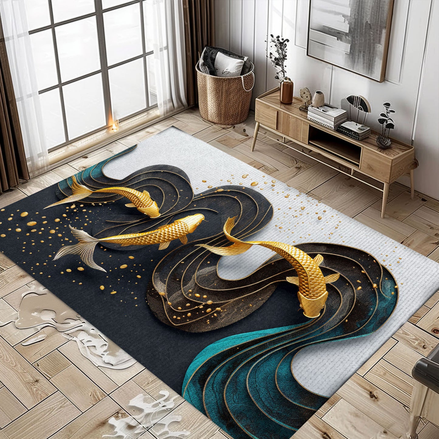 Koi Fish Area Rug – Perfect for Adding Elegance to Your Bedroom or Living Room, Great Gift for Koi Enthusiasts, Koi Rugs, Koi Fish Rug Carpet for Koi Lovers Size 5x8, 4x6, 3x5, 2x3 FT Koi 32