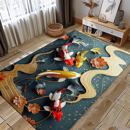 Koi Fish Area Rug – Elevate Your Living Room or Bedroom with This Stunning Piece, Perfect for Koi Fish Lovers, Koi Rugs, Koi Fish Rug Carpet for Koi Lovers Size 5x8, 4x6, 3x5, 2x3 FT Koi 30