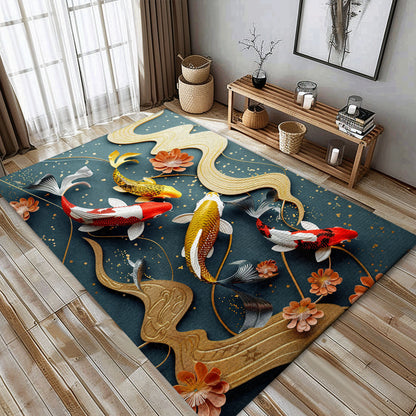 Koi Fish Area Rug – Elevate Your Living Room or Bedroom with This Stunning Piece, Perfect for Koi Fish Lovers, Koi Rugs, Koi Fish Rug Carpet for Koi Lovers Size 5x8, 4x6, 3x5, 2x3 FT Koi 30