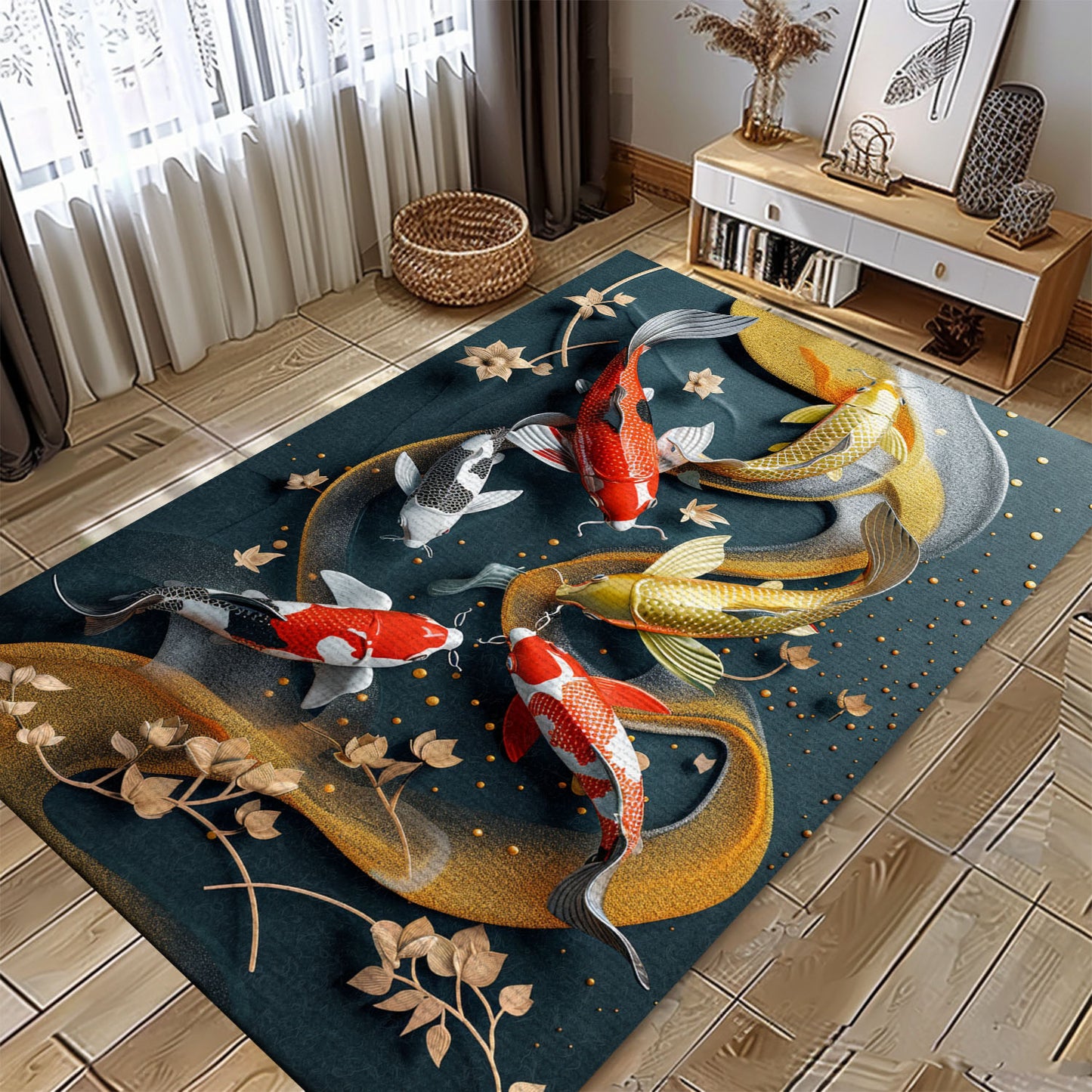 Beautiful Koi Fish Area Rug for Your Home – Ideal for Bedrooms and Living Rooms, Great Gift for Koi Enthusiasts, Koi Rugs, Koi Fish Rug Carpet for Koi Lovers Size 5x8, 4x6, 3x5, 2x3 FT Koi 29