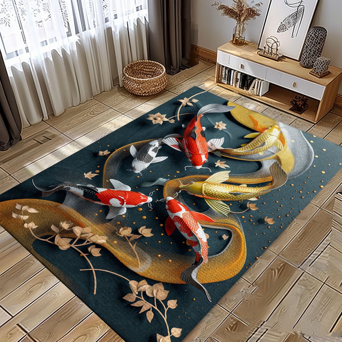 Beautiful Koi Fish Area Rug for Your Home – Ideal for Bedrooms and Living Rooms, Great Gift for Koi Enthusiasts, Koi Rugs, Koi Fish Rug Carpet for Koi Lovers Size 5x8, 4x6, 3x5, 2x3 FT Koi 29