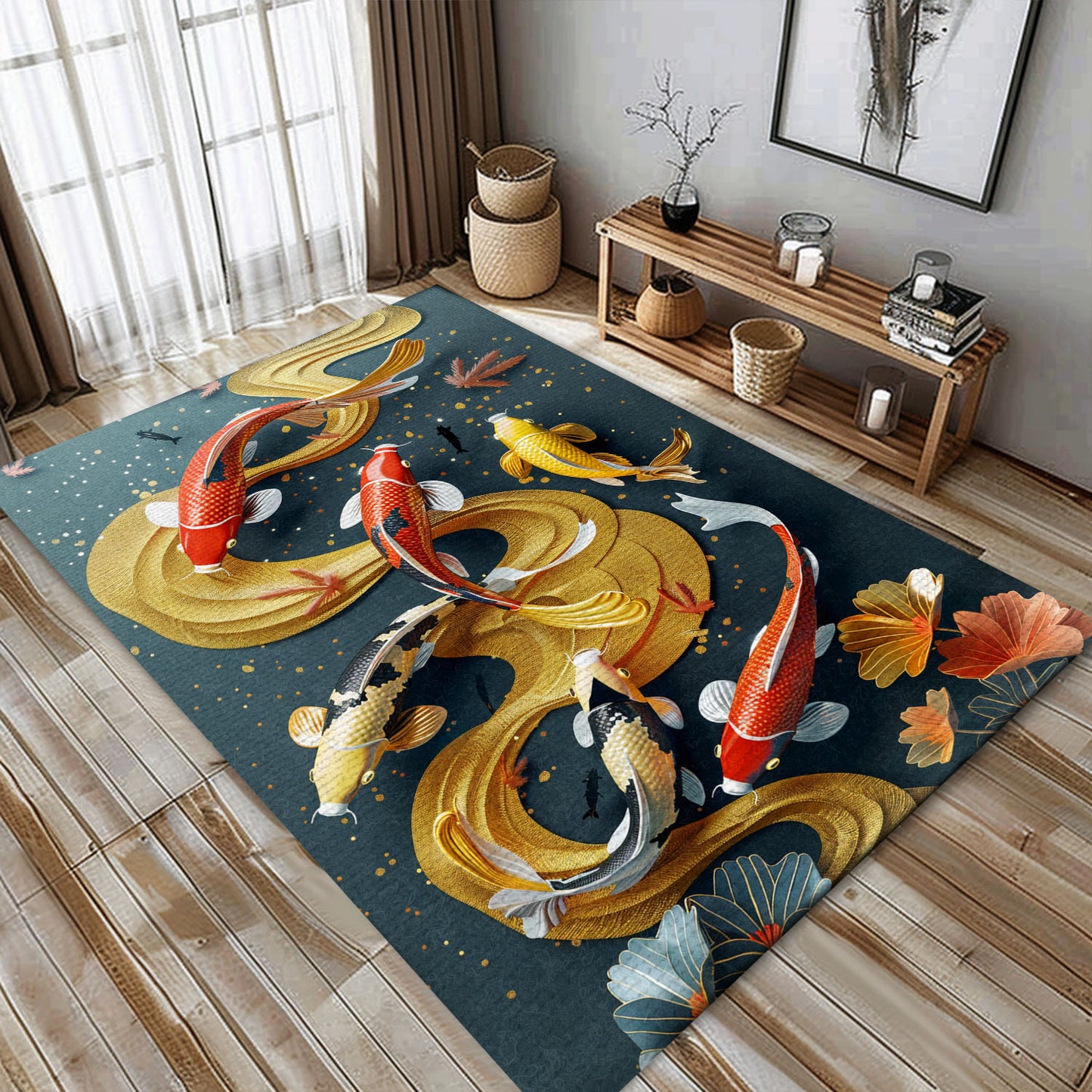 Unique Koi Fish Area Rug for Living Rooms – Perfect for Bedrooms and as a Thoughtful Gift for Koi Fish Lovers, Koi Rugs, Koi Fish Rug Carpet for Koi Lovers Size 5x8, 4x6, 3x5, 2x3 FT Koi 28