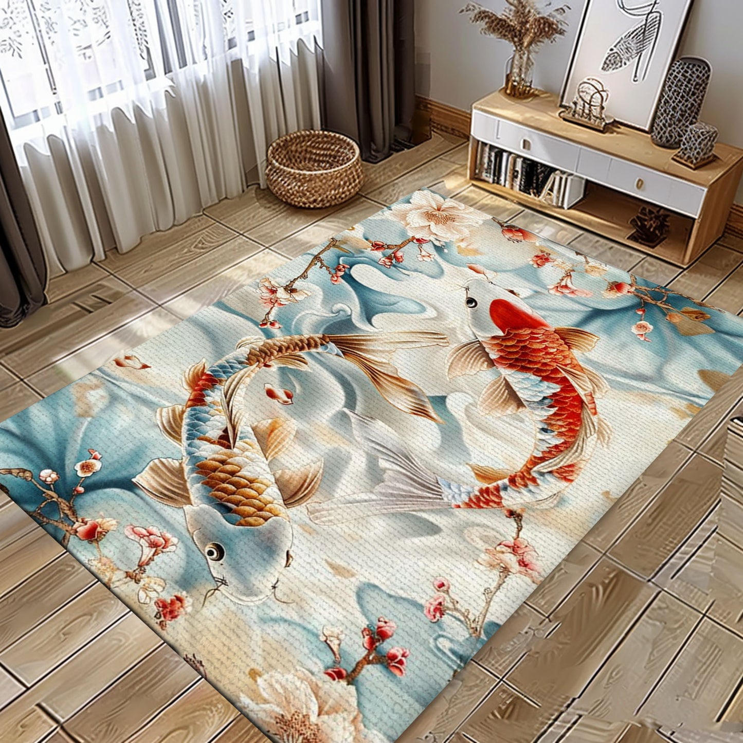 Beautiful Koi Fish Area Rug – Enhance Your Living Room or Bedroom, Great for Gifts for Koi Fish Lovers, Koi Rugs, Koi Fish Rug Carpet for Koi Lovers Size 5x8, 4x6, 3x5, 2x3 FT Koi 38