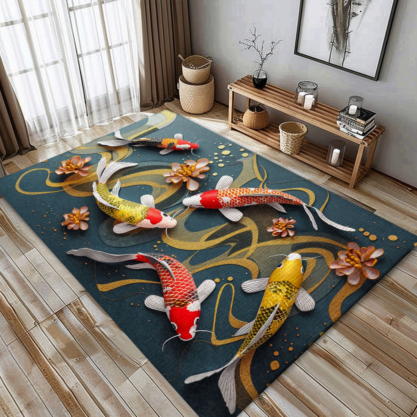 Add a Touch of Elegance with a Koi Fish Area Rug – Ideal for Living Rooms, Bedrooms, and Koi Fish Lovers, Koi Rugs, Koi Fish Rug Carpet for Koi Lovers Size 5x8, 4x6, 3x5, 2x3 FT Koi 26