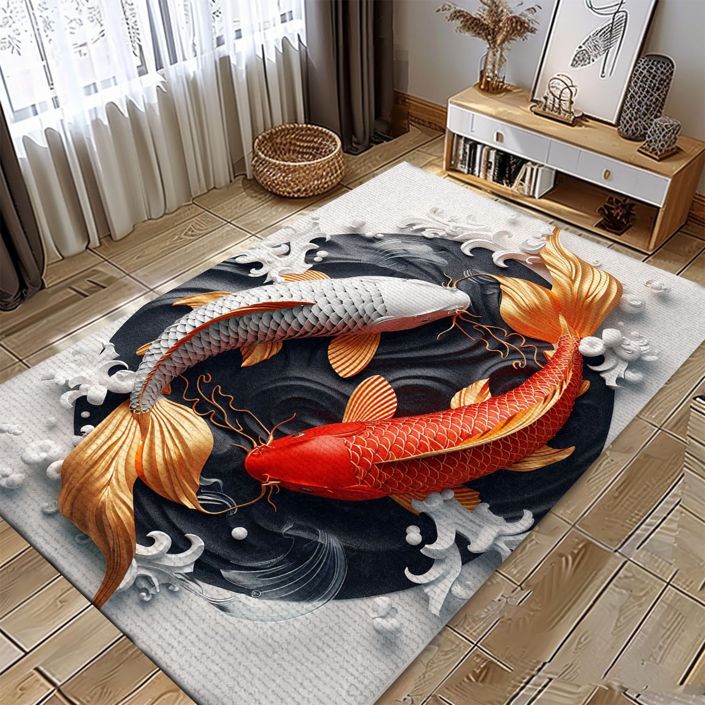 Stylish Koi Fish Area Rug for Your Bedroom – A Perfect Living Room Carpet and Thoughtful Gift for Koi Enthusiasts, Koi Rugs, Koi Fish Rug Carpet for Koi Lovers Size 5x8, 4x6, 3x5, 2x3 FT Koi 25