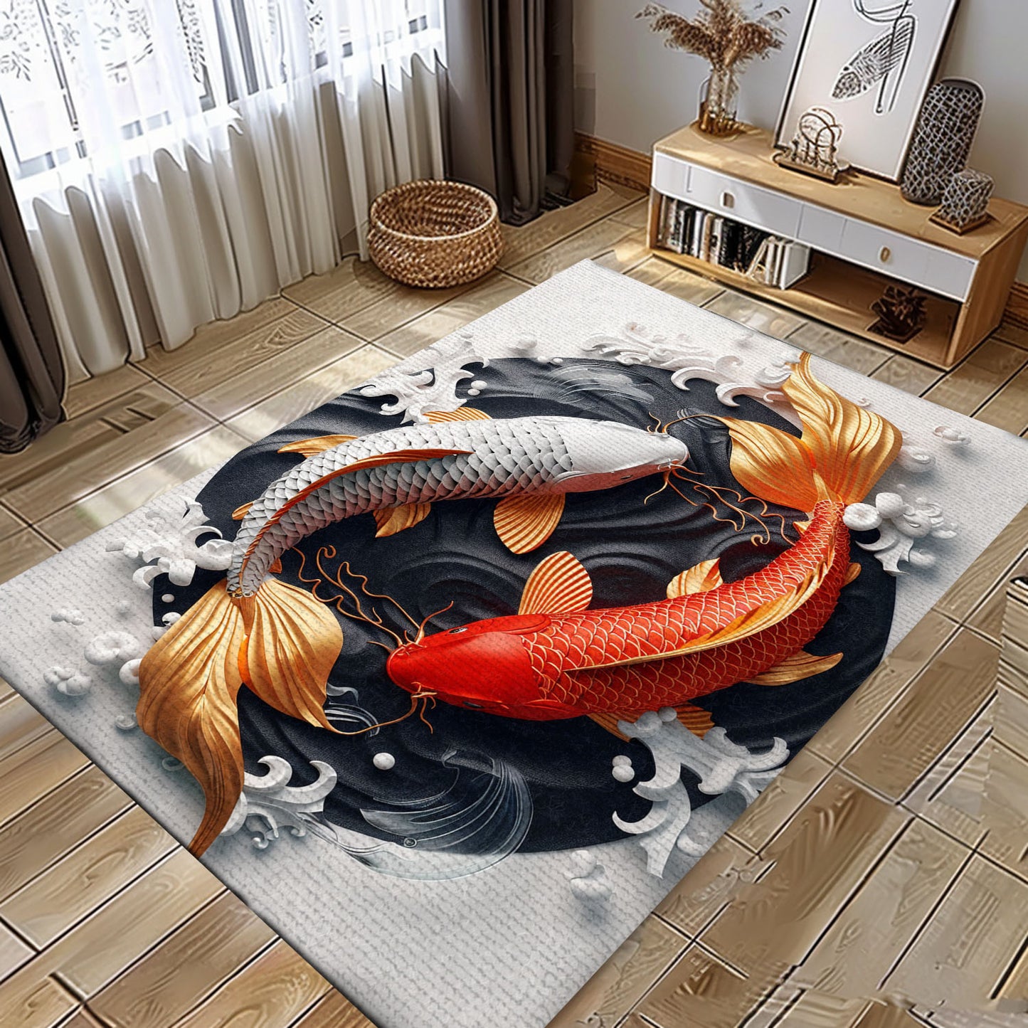 Stylish Koi Fish Area Rug for Your Bedroom – A Perfect Living Room Carpet and Thoughtful Gift for Koi Enthusiasts, Koi Rugs, Koi Fish Rug Carpet for Koi Lovers Size 5x8, 4x6, 3x5, 2x3 FT Koi 25