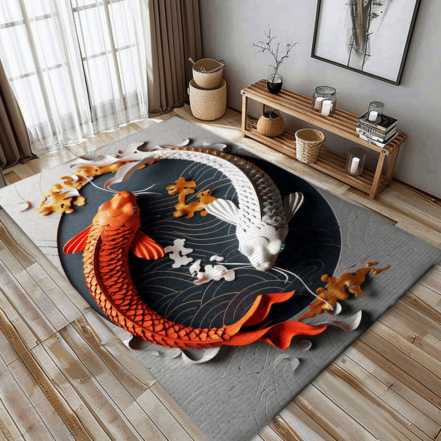 Koi Fish Area Rug for Living Room – An Exquisite Carpet That Doubles as Bedroom Decor and a Gift for Koi Lovers, Koi Rugs, Koi Fish Rug Carpet for Koi Lovers Size 5x8, 4x6, 3x5, 2x3 FT Koi 24