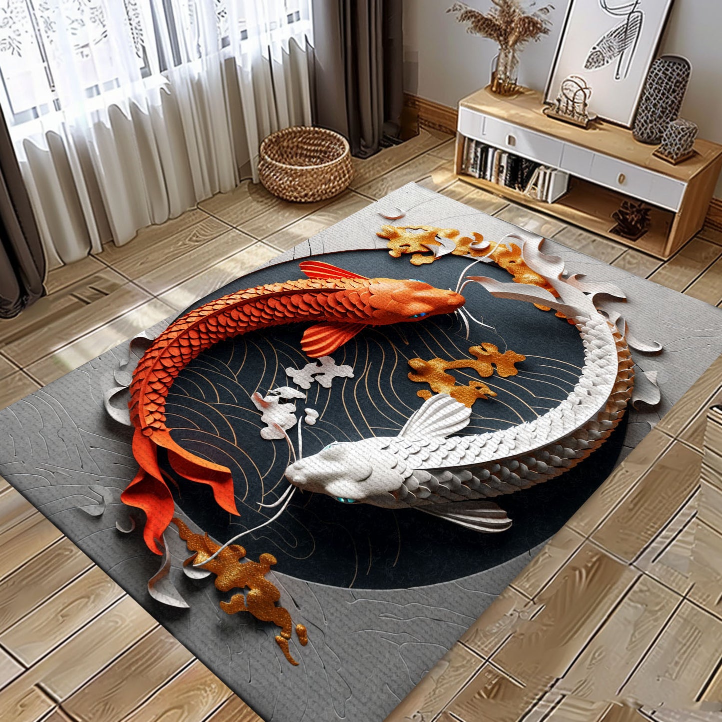 Koi Fish Area Rug for Living Room – An Exquisite Carpet That Doubles as Bedroom Decor and a Gift for Koi Lovers, Koi Rugs, Koi Fish Rug Carpet for Koi Lovers Size 5x8, 4x6, 3x5, 2x3 FT Koi 24