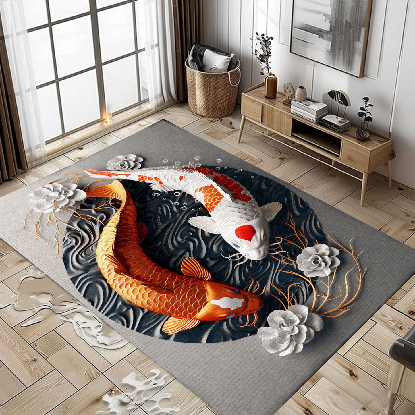 Unique Koi Fish Carpet – Ideal for Living Room and Bedroom Decor, Perfect for Koi Fish Lovers and Gifts, Koi Rugs, Koi Fish Rug Carpet for Koi Lovers Size 5x8, 4x6, 3x5, 2x3 FT Koi 20