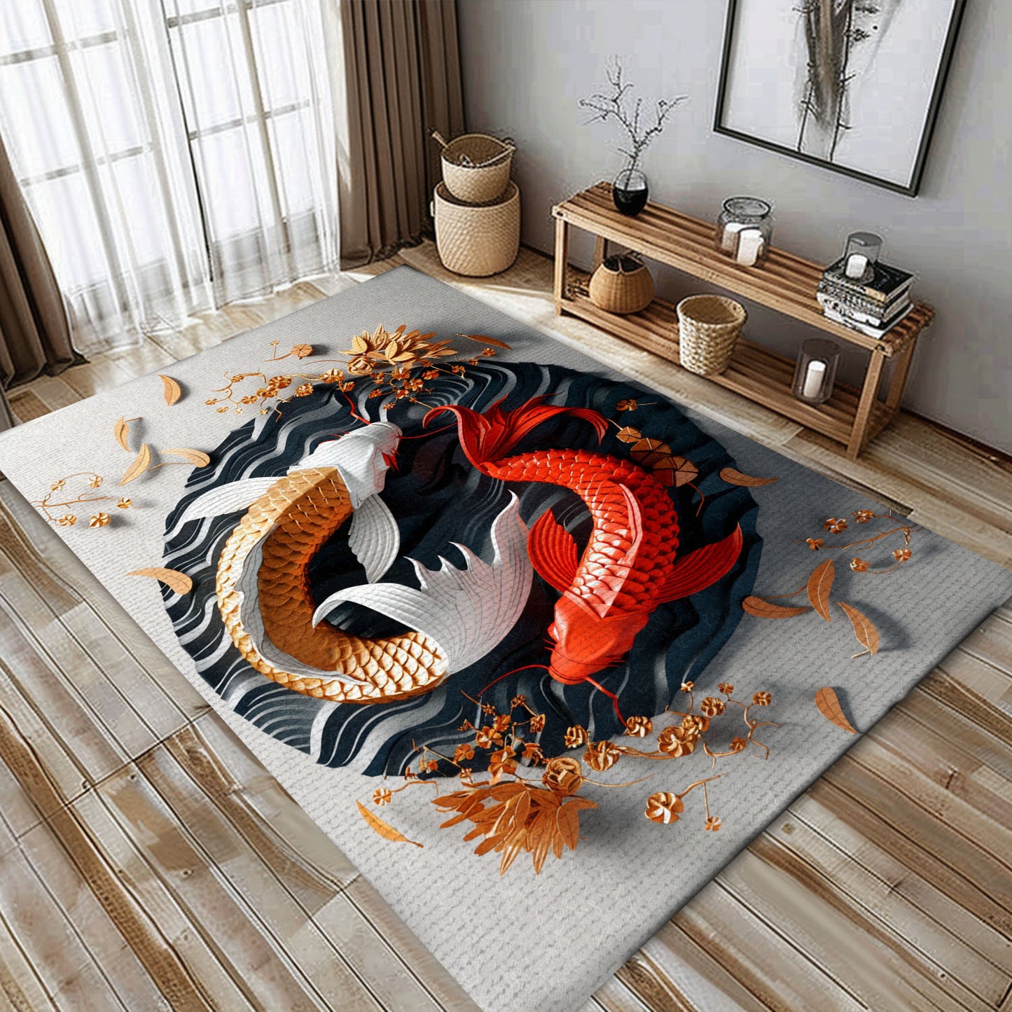 Koi Fish Rug – The Perfect Addition to Living Rooms and Bedrooms, Excellent Gift for Koi Fish Lovers, Koi Rugs, Koi Fish Rug Carpet for Koi Lovers Size 5x8, 4x6, 3x5, 2x3 FT Koi 19