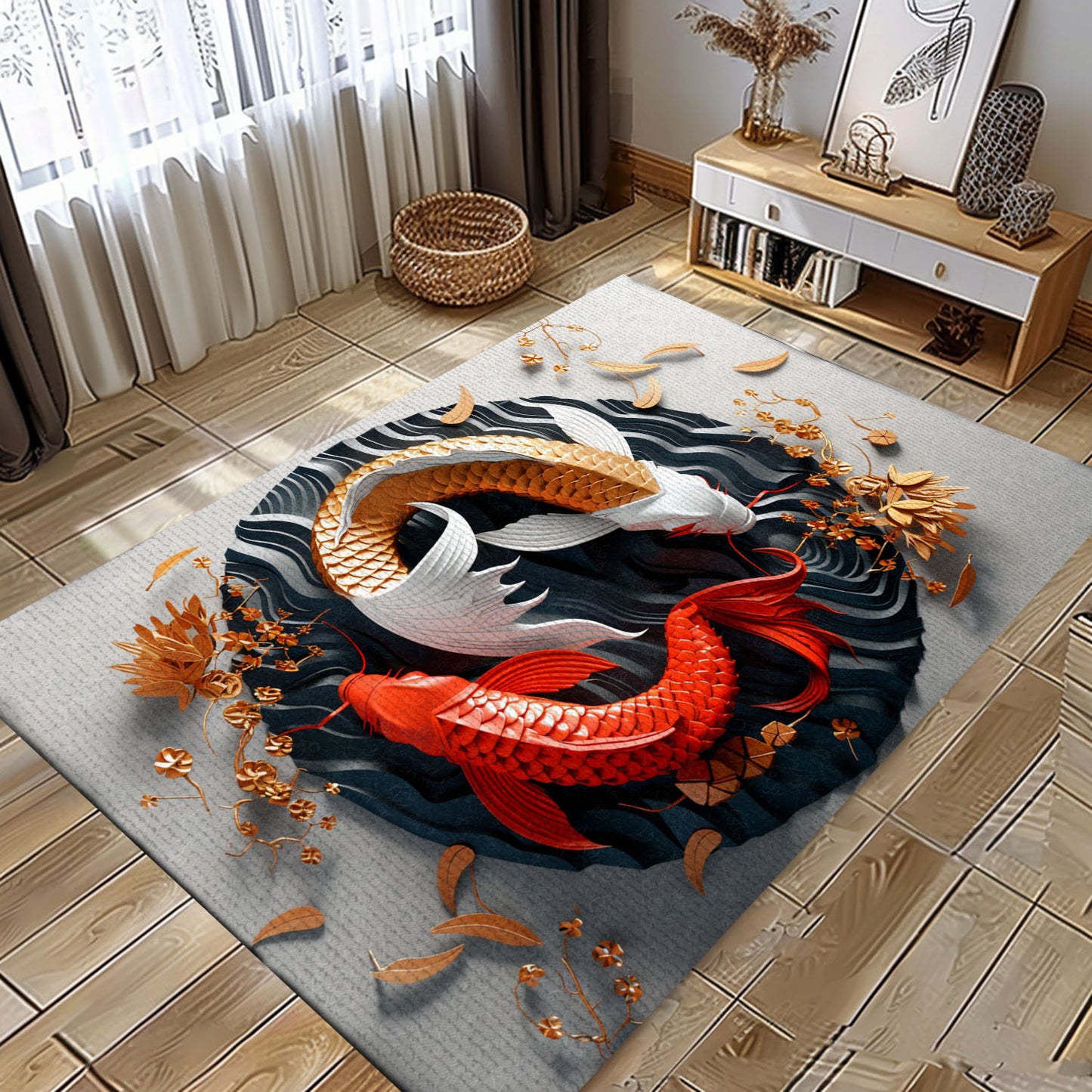 Koi Fish Rug – The Perfect Addition to Living Rooms and Bedrooms, Excellent Gift for Koi Fish Lovers, Koi Rugs, Koi Fish Rug Carpet for Koi Lovers Size 5x8, 4x6, 3x5, 2x3 FT Koi 19